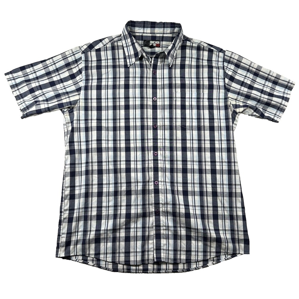 Vintage Anchor Blue Shirt Mens XL Plaid Skater Grunge Hip Hop Y2K Embroidered